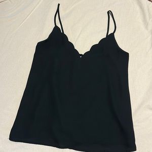 Socialite scalloped neck black tank top